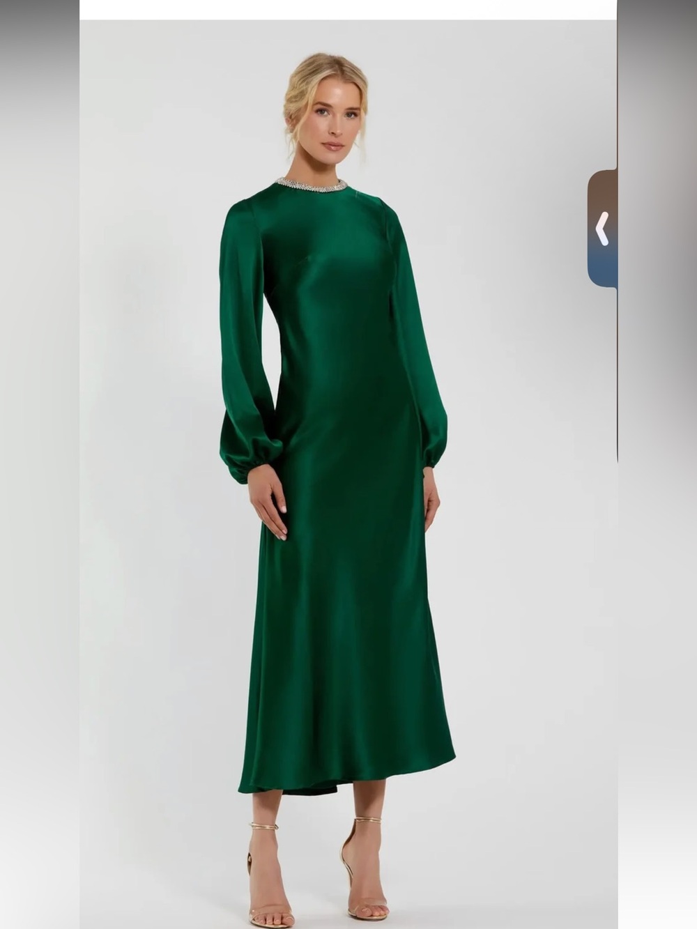 Mac Duggal Deep Green Long-Sleeve Satin Maxi Dress